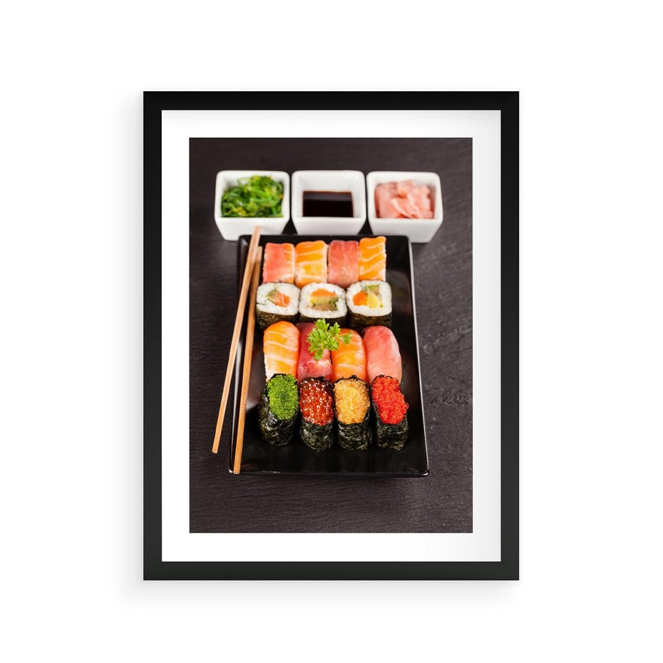 Plakat w ramie 30x40 - Kulinarne podróże do Japonii - sushi, japonia - rama czarna