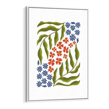 Obraz w ramie 70x100 - Splątane Granice - kwiaty, sztuka nowoczesna - rama biała