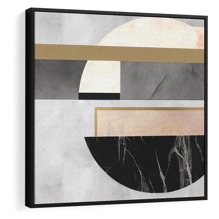 Obraz w ramie 50x50 - Biało-Czarne Formy - nowoczesna geometria, koło - rama czarna