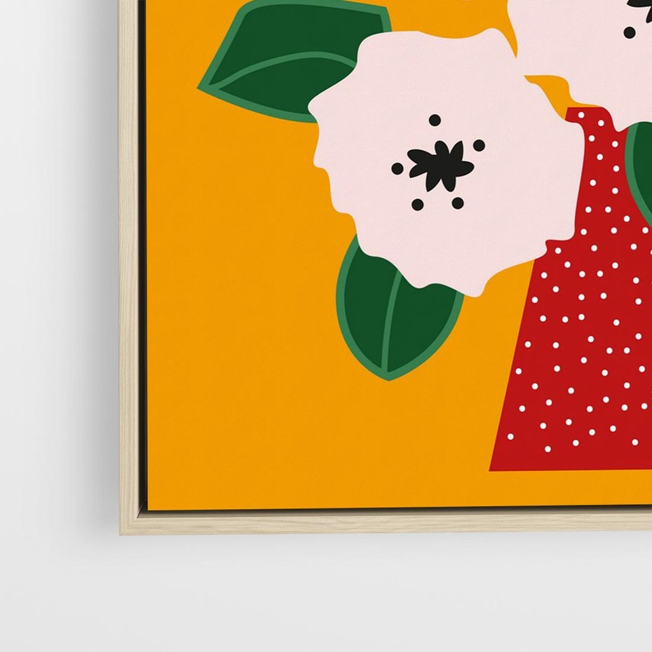 Obraz w ramie 80x80 - Harmonijne Granice - abstrakcyjne kwiaty, żółte tło - rama drewno