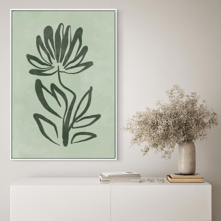 Obraz w ramie 50x70 - Zieleń Wyjątkowego Ukojenia - zielona abstrakcja, zgaszona zieleń - rama biała