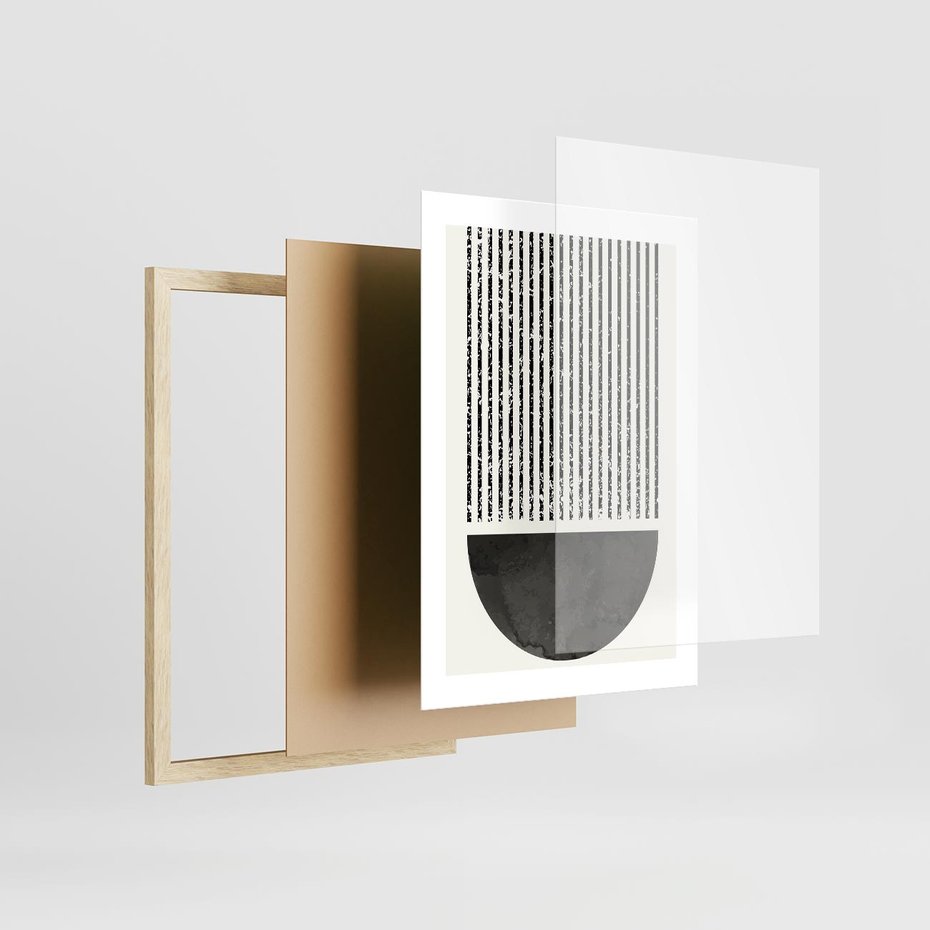 Plakat w ramie 30x40 - Taniec Impulsów - abstrakcyjne czarno białe formy, minimalizm - rama drewno