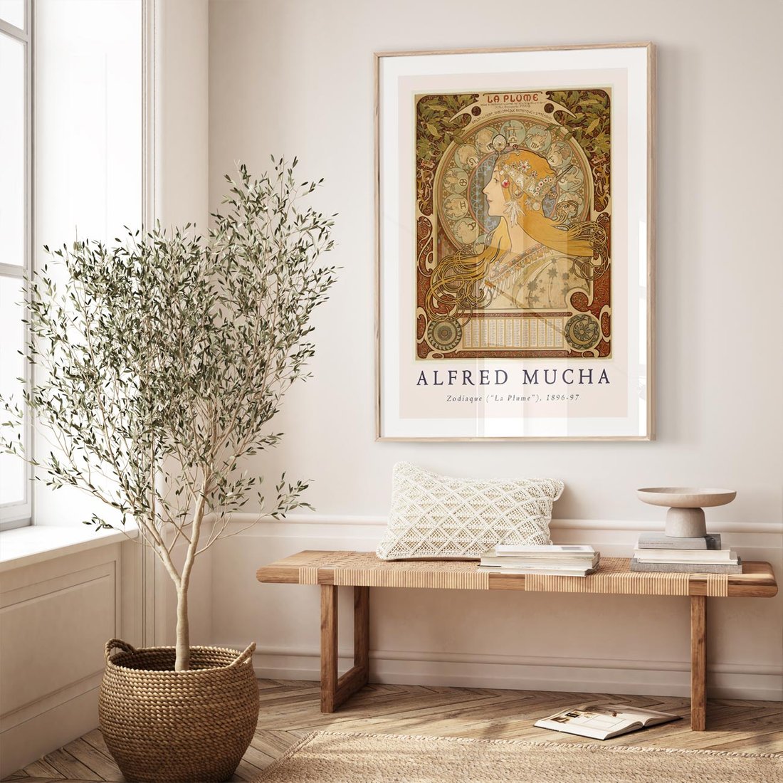 Plakat w ramie 50x70 - Mucha: Reprodukcja i Typografia na Plakacie - reprodukcja, alfons mucha - rama drewno