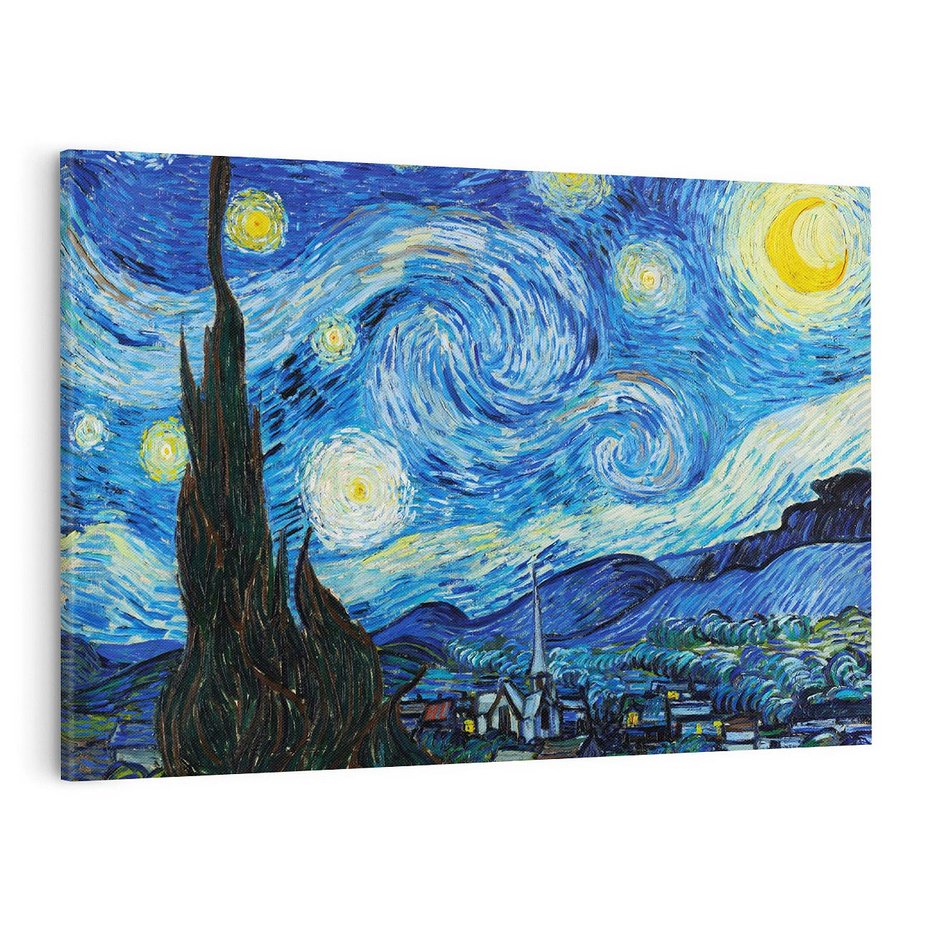 Obraz na płótnie 70x50 - "Gwiaździsta noc" (1889) Vincent van Gogh - Reprodukcja - reprodukcja, obraz na płótnie