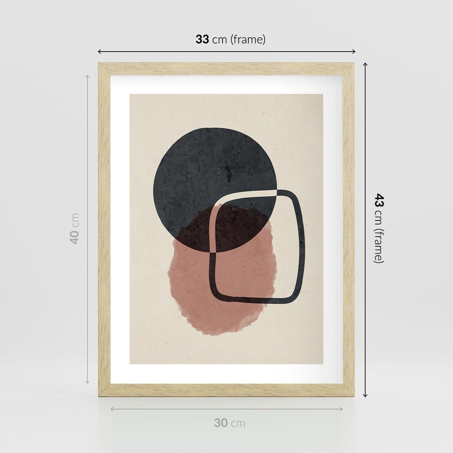 Plakat w ramie 30x40 - Abstrakcyjna Harmonia - abstrakcyjne nieregularne kształty, minimalistyczny plakat - rama drewno