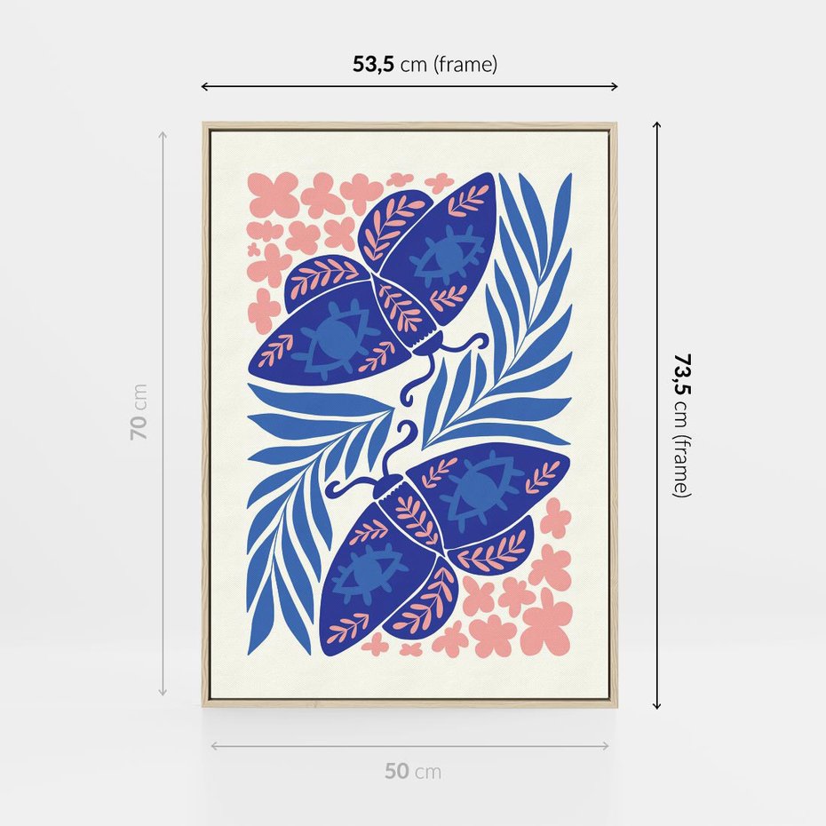 Obraz w ramie 50x70 - Migotliwa Rzeczywistość - ćmy, kwiaty - rama drewno