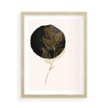 Plakat w ramie 50x70 - Złoty Liść na Czarnej Plamie - grafika, złoty liść - rama drewno