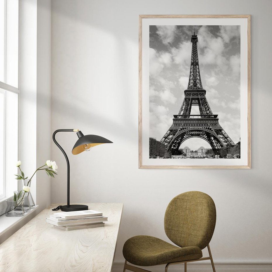Plakat w ramie 40x50 - Nocna panorama Paryża z wieżą Eiffla - Eiffla, Paryż - rama drewno