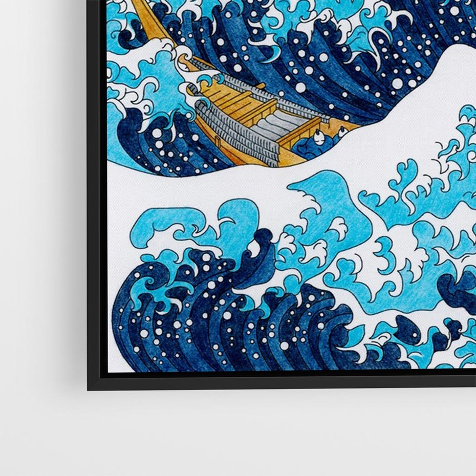 Obraz w ramie 100x70 - Wzburzone Morze - wielka fala w kaganawie, Hokusai - rama czarna