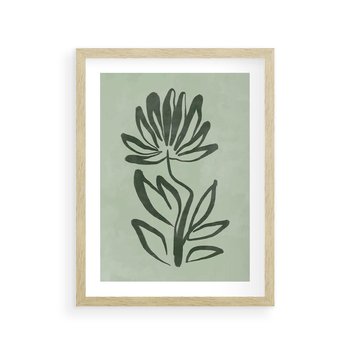 Plakat w ramie 50x70 - Zieleń Wyjątkowego Ukojenia - zielona abstrakcja, zgaszona zieleń - rama drewno