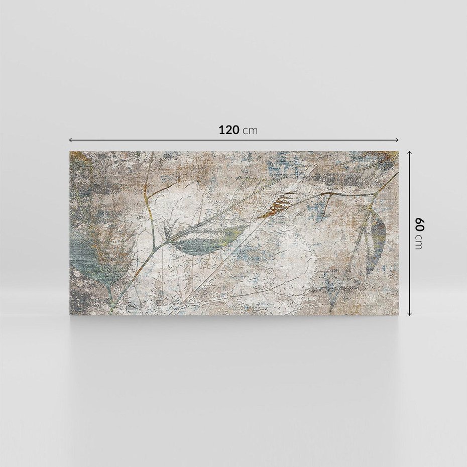 Obraz na płótnie 120x60 - Betonowe Wspomnienia Liści - odciski w betonie, odbitki