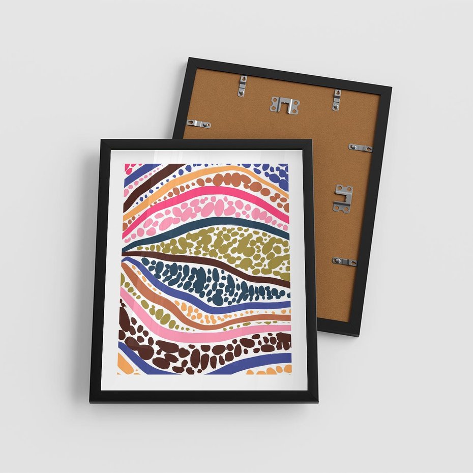 Plakat w ramie 40x50 - Wibracje Plam - kolorowe wzory, tęczowe żywe kolory - rama czarna