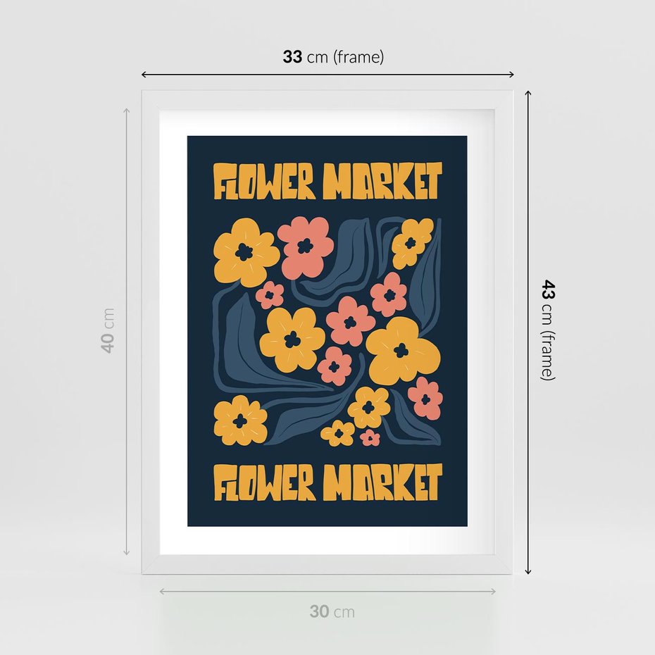 Plakat w ramie 30x40 - Impulsy Rozkwitu - plakat, granatowe tło - rama biała