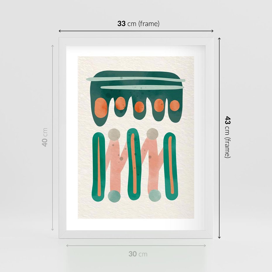 Plakat w ramie 30x40 - Zaklęte Wzory Natury - przypadkowe abstrakcyjne wzory, pomarańczowy i zielony - rama biała