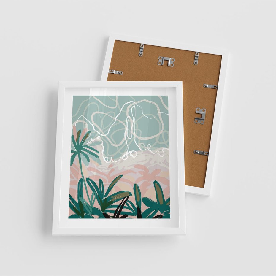 Plakat w ramie 40x50 - Rajski Stan - pastelowy krajobraz, nowoczesny plakat - rama biała
