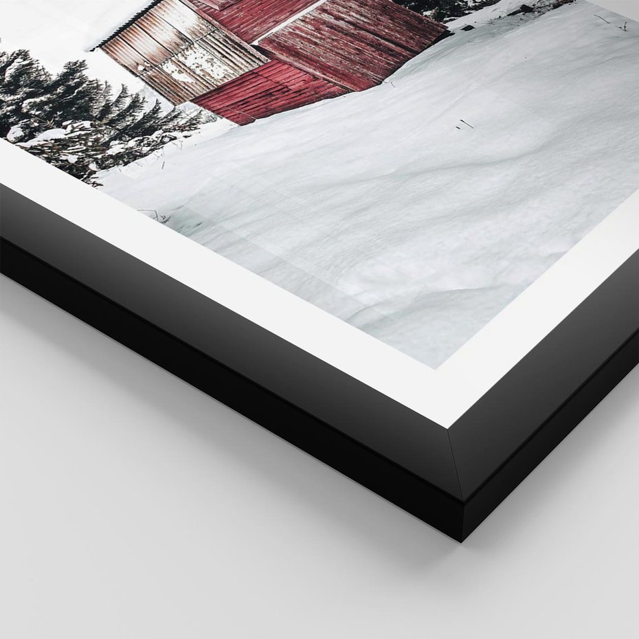 Plakat w ramie 40x50 - Domek w Śnieżnych Górach - domek, góry - rama czarna