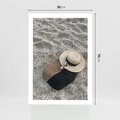 Plakat bez ramy 50x70 - Plażowe Przygotowania - torba plażowa, kapelusz