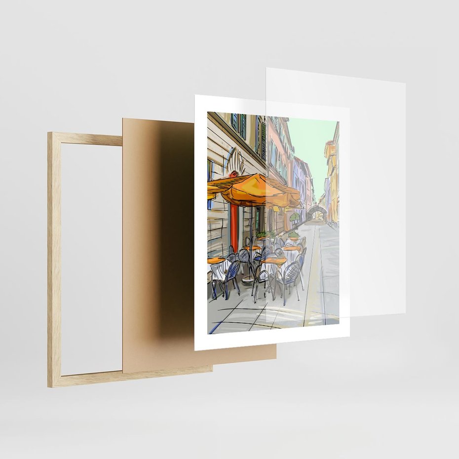 Plakat w ramie 40x50 - Kawiarenkowy Szkic - malowany, szkic - rama drewno