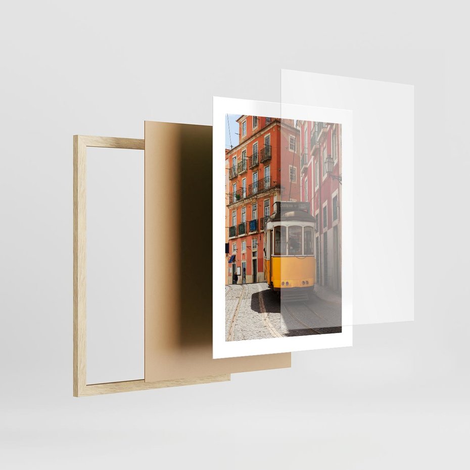 Plakat w ramie 30x40 - Urok tramwaju w Lizbonie - Lizbona, tramwaj - rama drewno