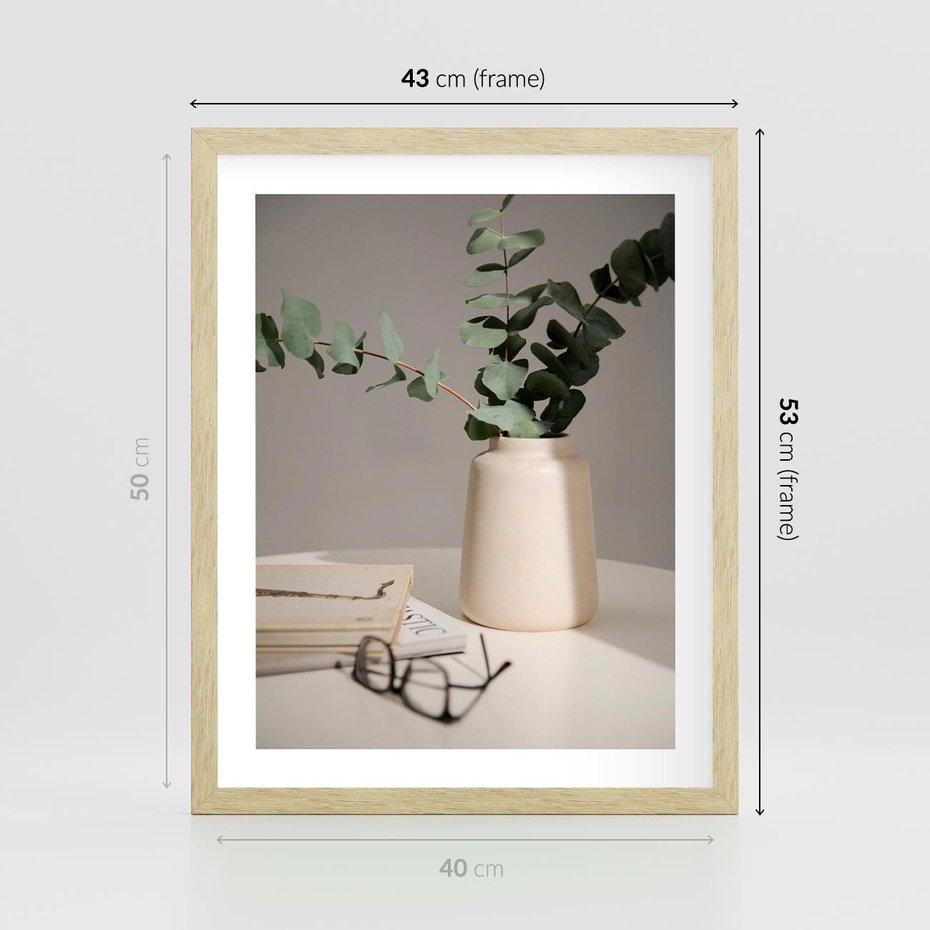 Plakat w ramie 40x50 - Eukaliptusowe liście w okularach - liście, eukaliptus - rama drewno