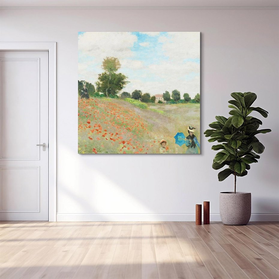 Obraz na płótnie 60x60 - Pole makowe w pobliżu Argenteuil 1873, Claude Monet - Reprodukcja - reprodukcja, obraz na płótnie