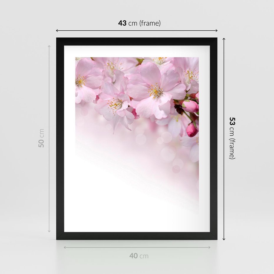 Plakat w ramie 40x50 - Kwitnąca Wiśnia - kwiaty, kwitnącej - rama czarna
