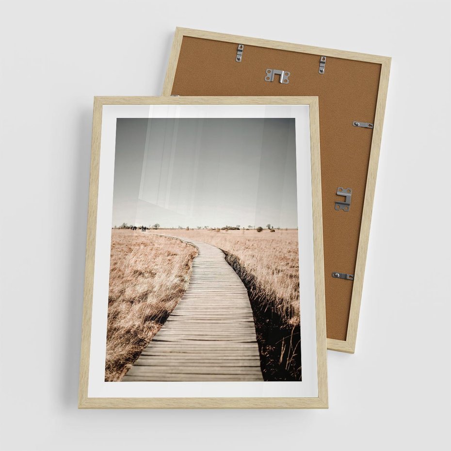 Plakat w ramie 50x70 - Spacer Ścieżką w Suchych Trawach - ścieżka wśród suchych traw - rama drewno
