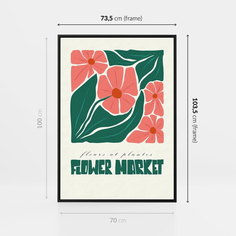 Obraz w ramie 70x100 - Retro Inspiracja - minimalistyczna kwiatowa kompozycja, pastelowe kolory - rama czarna
