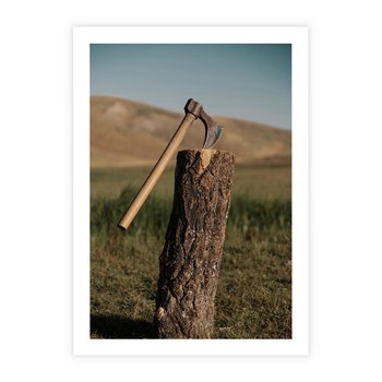 Plakat bez ramy 21x30 - Lasowa siła w drewnie - las, siekiera