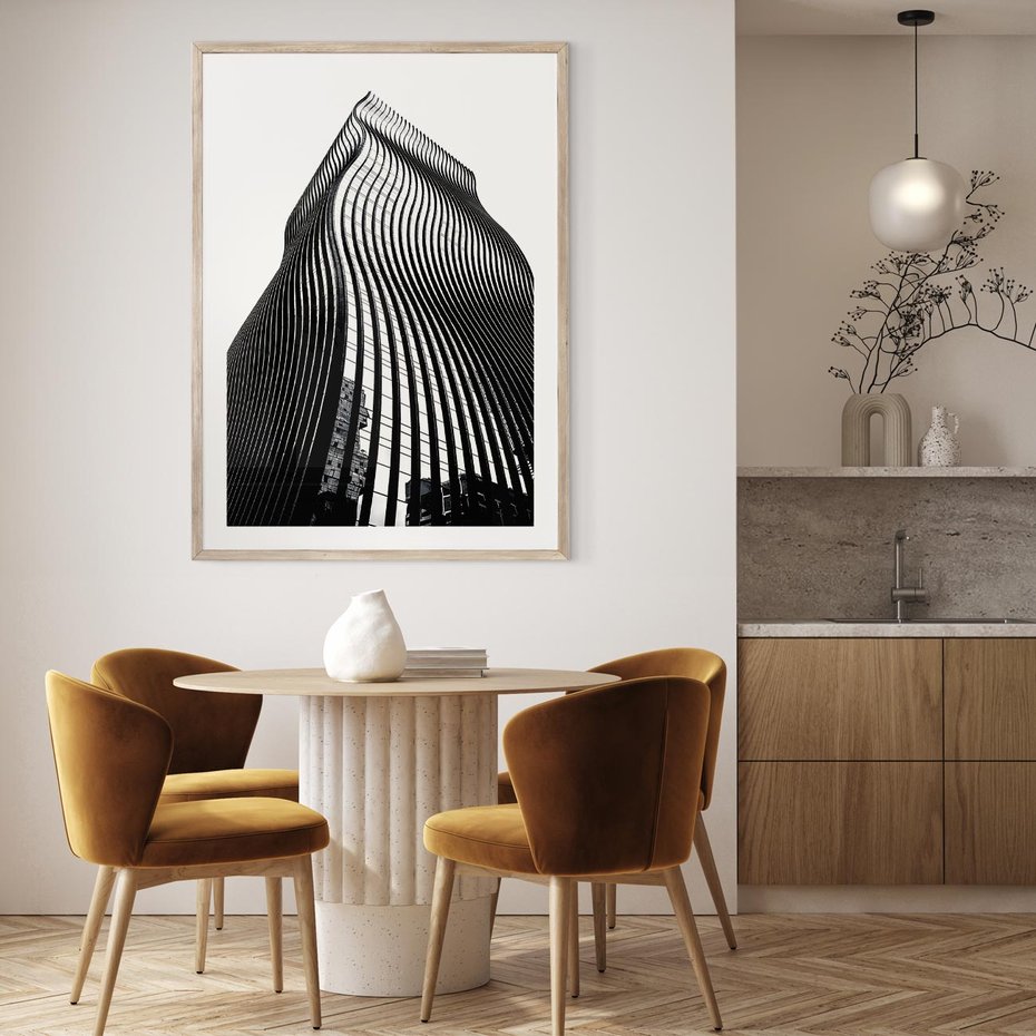 Plakat w ramie 50x70 - Falowany Wieżowiec na Fotografii - architektura, falowany wieżowiec - rama drewno