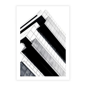 Plakat bez ramy 30x40 - Nowoczesna Surowość: Wieżowiec na Czarno-Białej Grafice - architektura, wieżowiec