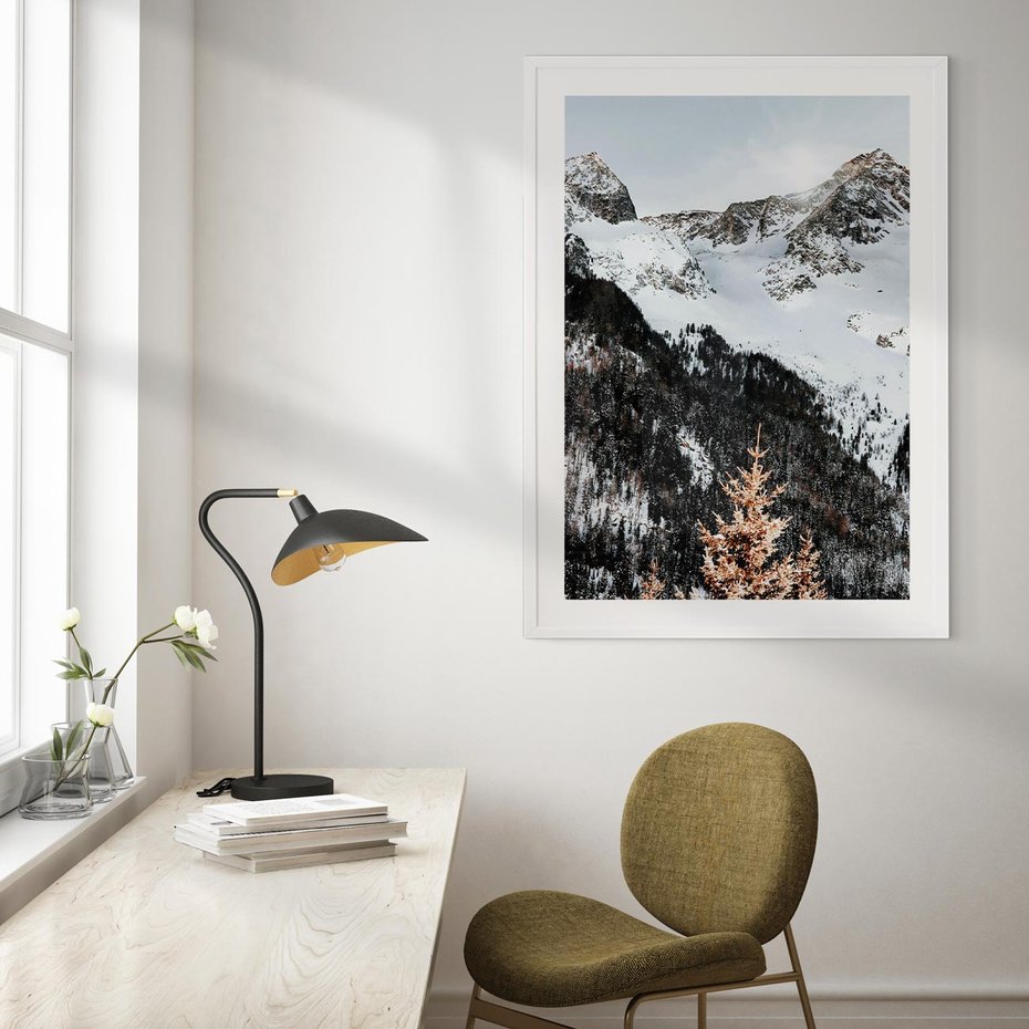 Plakat w ramie 50x70 - Górski Raj - góry, śnieg - rama biała