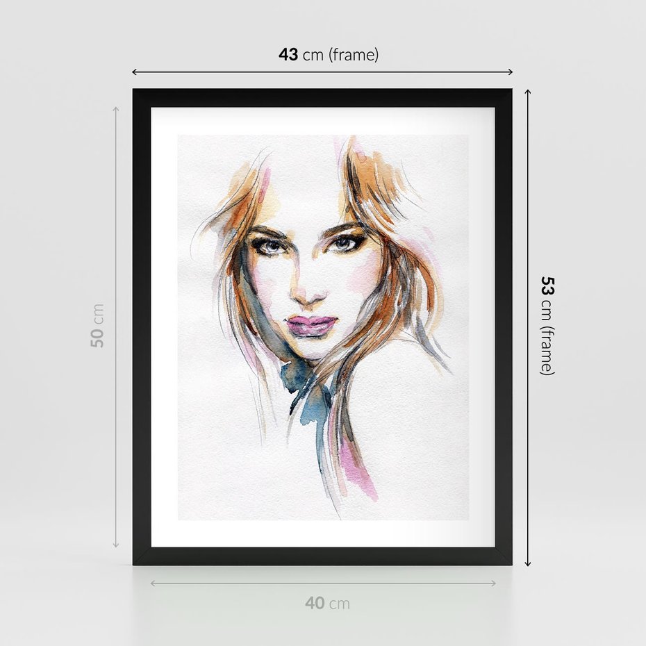 Plakat w ramie 40x50 - Abstrakcyjny portret kobiecy - grafika, kobieta - rama czarna