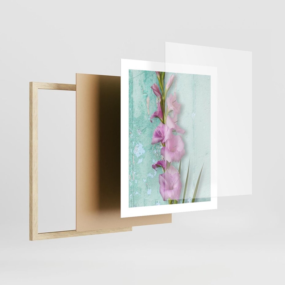 Plakat w ramie 40x50 - Piękno w delikatności - kwiaty, różowe - rama drewno