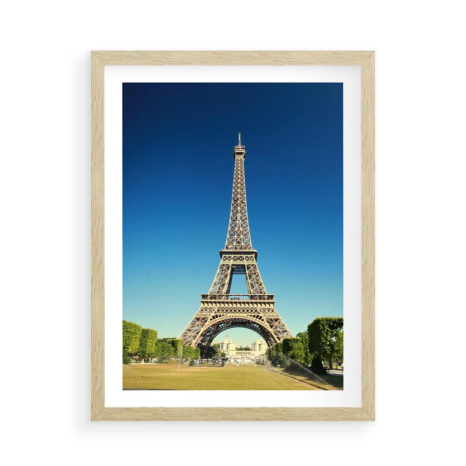 Plakat w ramie 50x70 - Ikoniczny symbol miasta - wieża, Eiffla - rama drewno