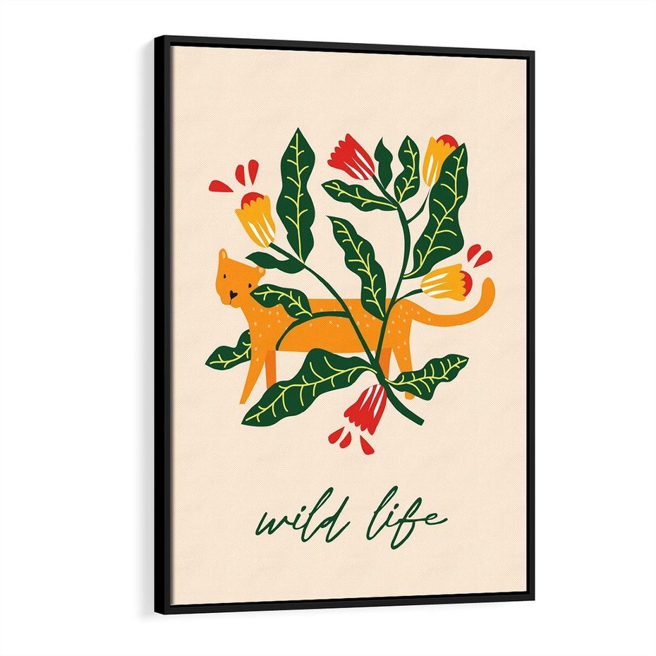 Obraz w ramie 50x70 - Tygrys w Kwiatach - tygrys, plakat - rama czarna