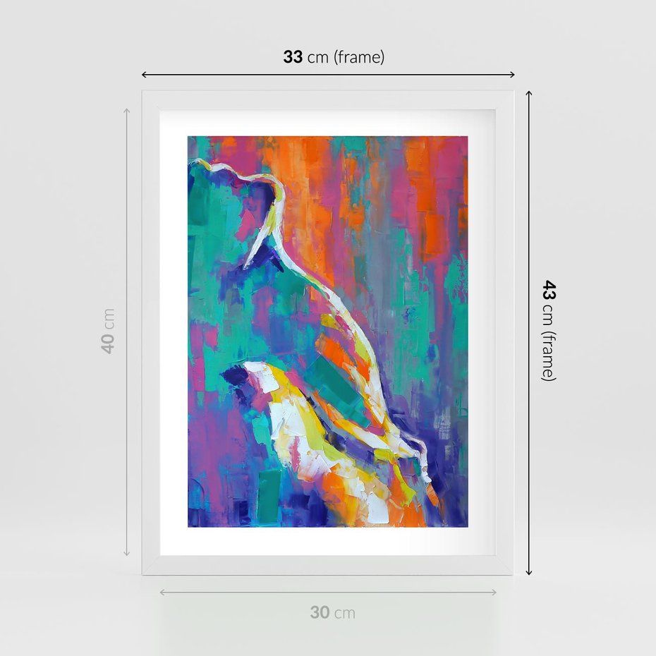 Plakat w ramie 30x40 - Olejne Wibrujące Emocje - abstrakcyjny obraz, różne kolorowe maźnięcia pędzla - rama biała