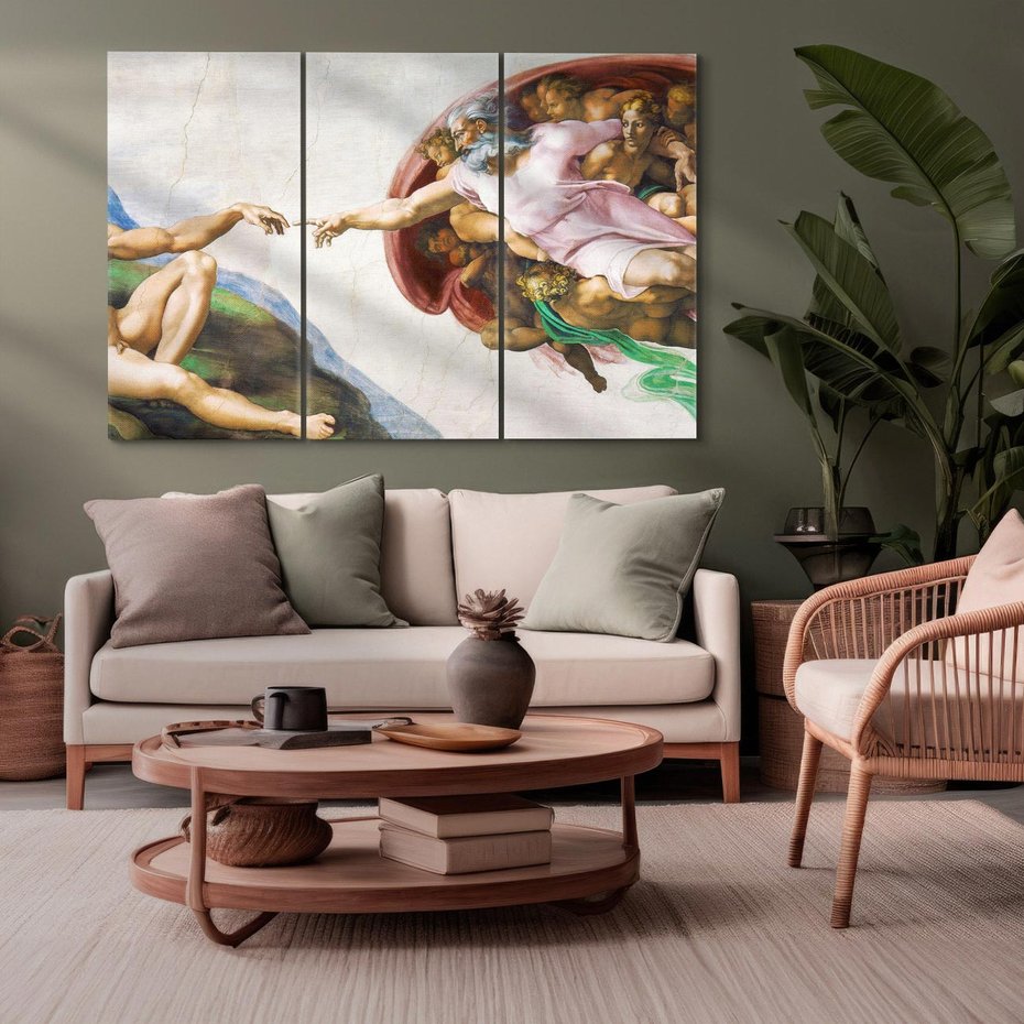 Obraz na płótnie 120x80 - "Stworzenie Adama" Michał Anioł - Reprodukcja - reprodukcja, obraz na płótnie