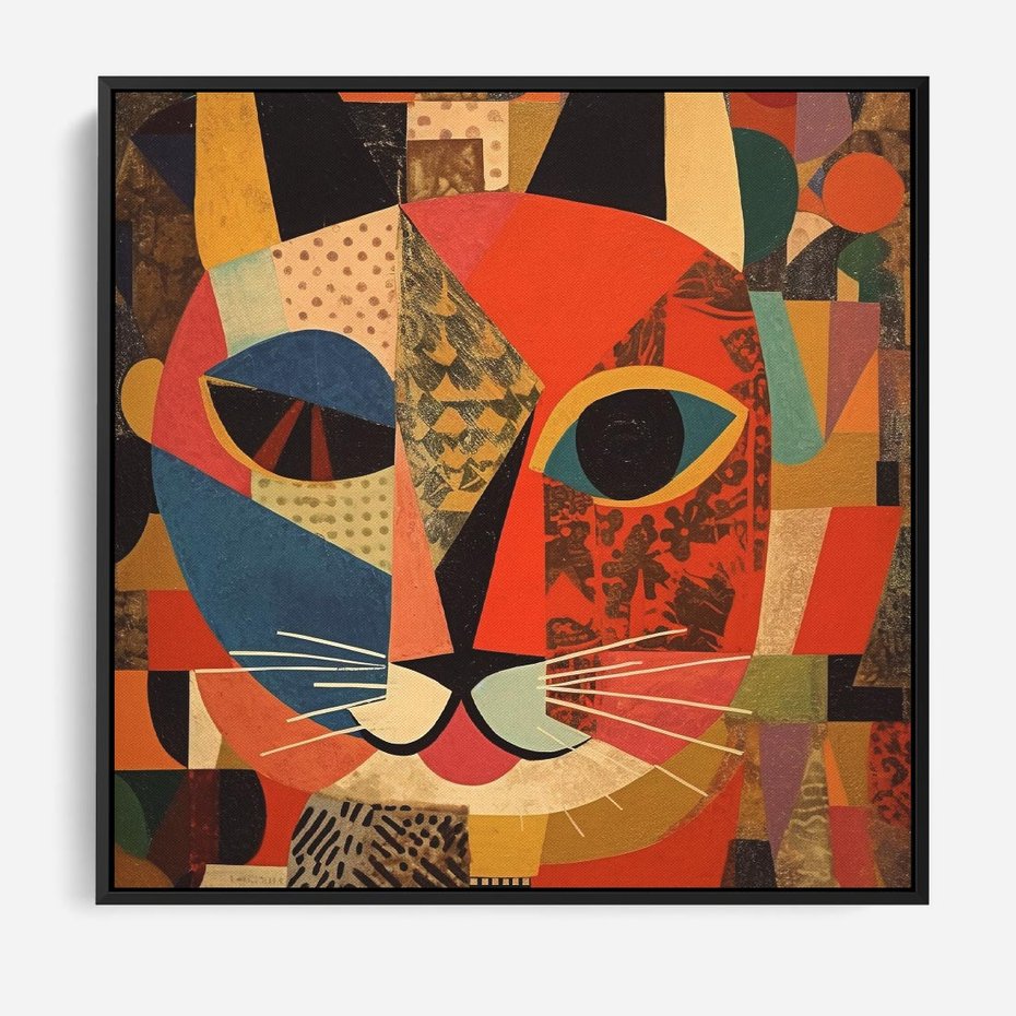 Obraz w ramie 50x50 - Impresje Nieznanych Odniesień - abstrakcyjny obraz olejny, kot - rama czarna