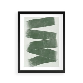 Plakat w ramie 40x50 - Zielone Refleksje - abstrakcja, zgaszony zielony kolor - rama czarna