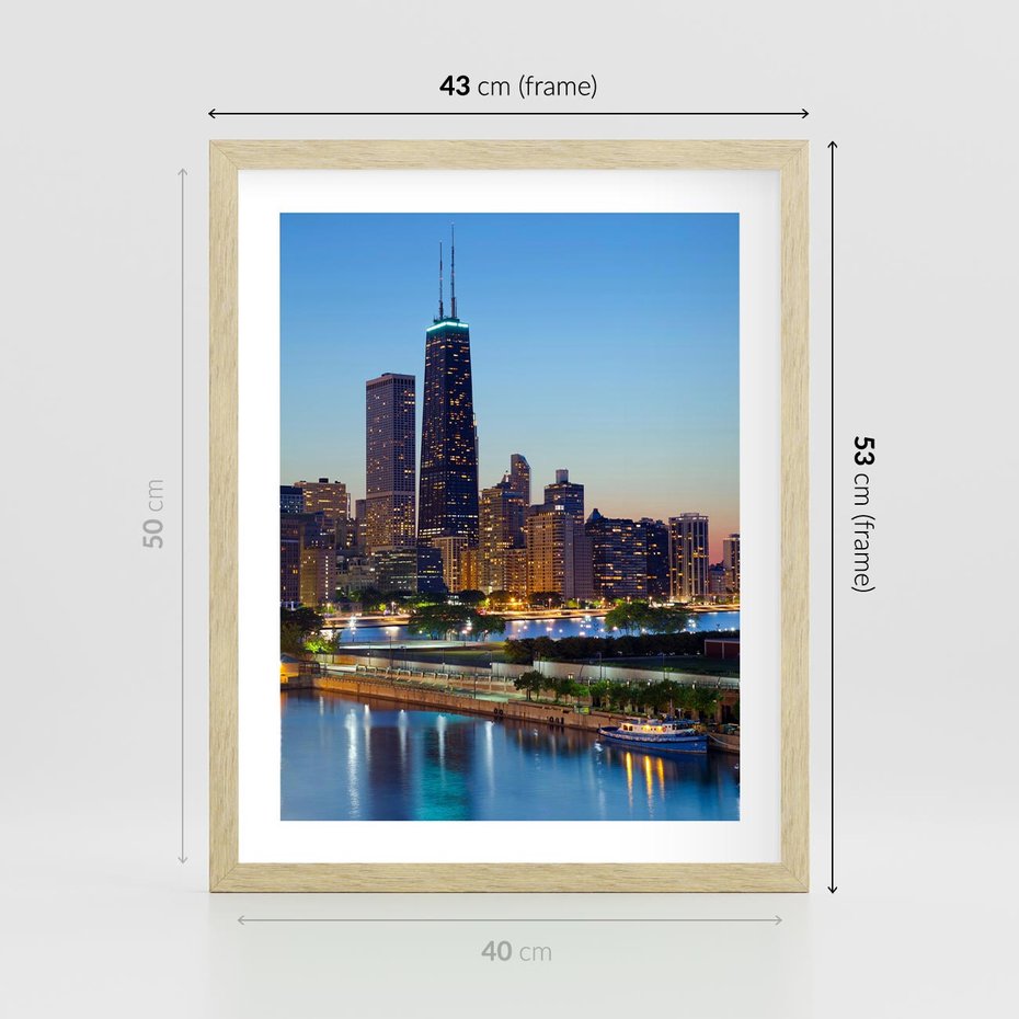 Plakat w ramie 40x50 - Miasto nad Rzeką - miasto, rzeka - rama drewno