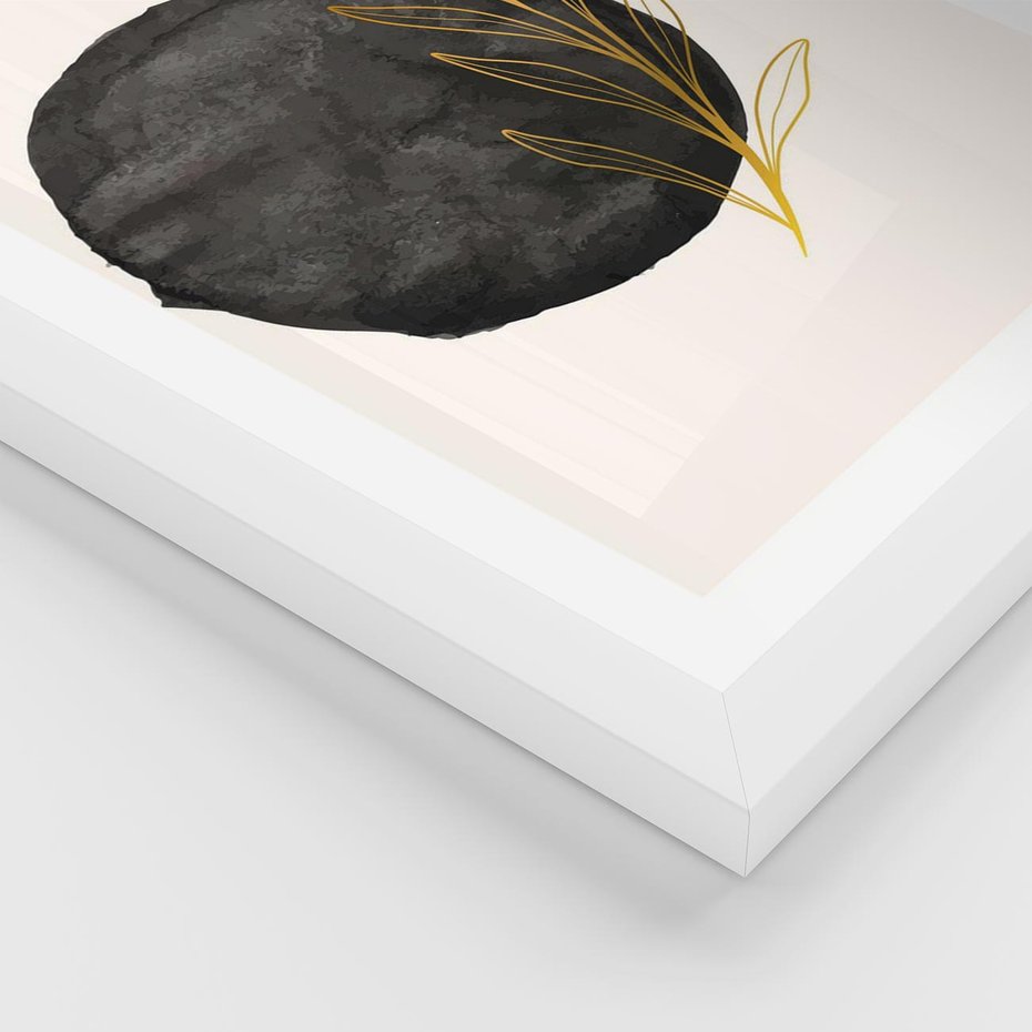 Plakat w ramie 50x70 - Kontrast Kształtów - minimalistyczna grafika, czarna plama - rama biała