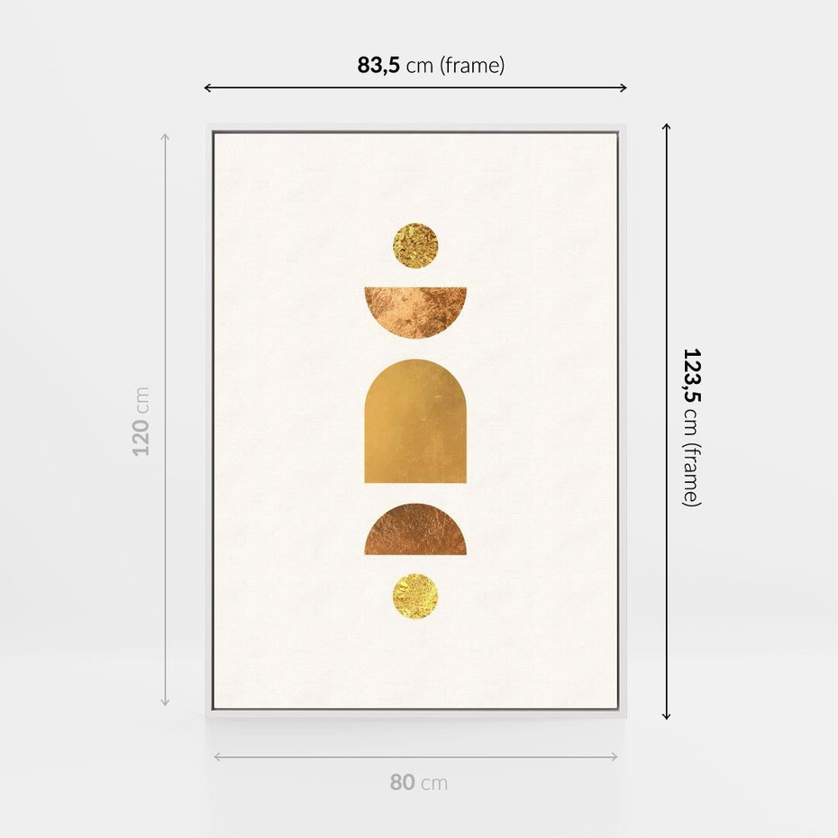 Obraz w ramie 80x120 - Abstrakcyjne Wzory - geometryczne złote kształty, tekstura - rama biała