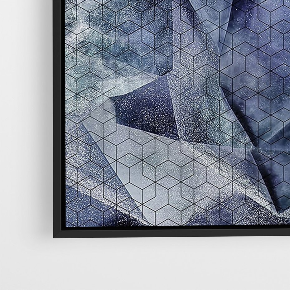 Obraz w ramie 50x70 - Melodia mgieł i marzeń - abstrakcja w kolorze granatu, przypominająca górę lodową - rama czarna