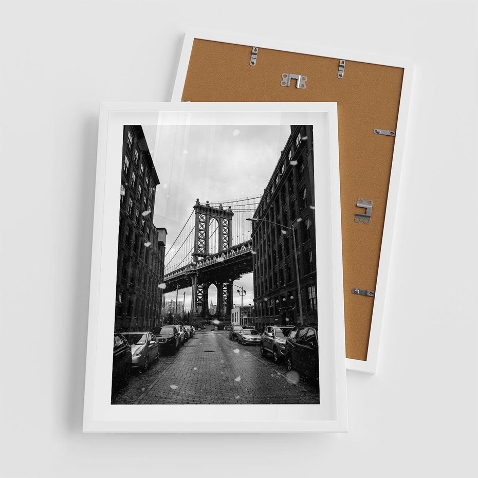 Plakat w ramie 50x70 - Ikona Miasta - Nowy Jork, most - rama biała