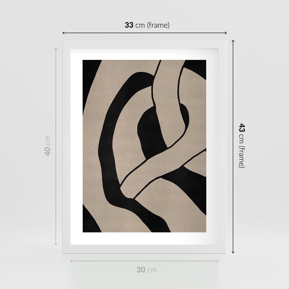 Plakat w ramie 30x40 - Obce Wariacje - abstrakcyjne linie, mroczny plakat - rama biała
