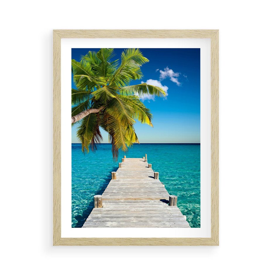 Plakat w ramie 50x70 - Hawajskie Palmy - palma, morze - rama drewno