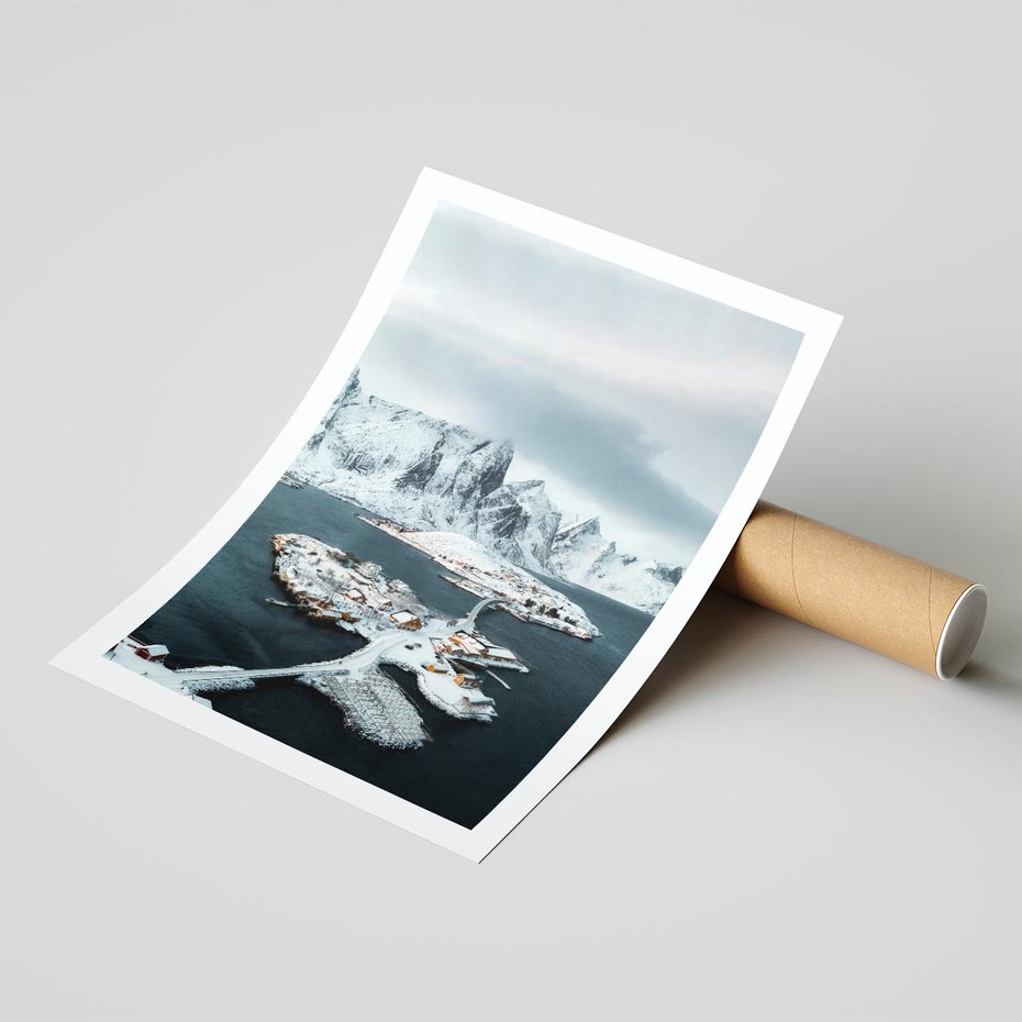 Plakat bez ramy 21x30 - Ciepło i Urok Północy - skandynawskie, domki