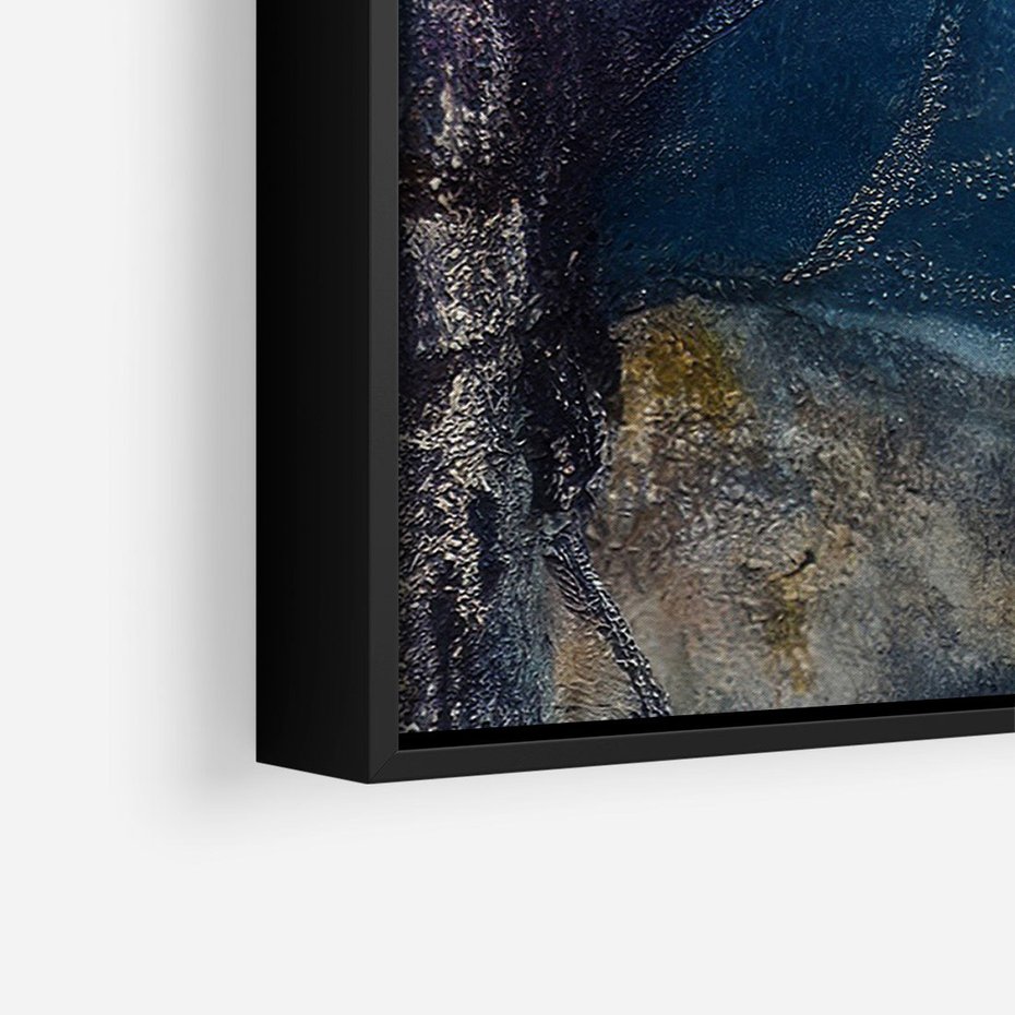 Obraz w ramie 50x70 - Tekstura Kwiatu - olejny obraz, niebieski kwiat - rama czarna