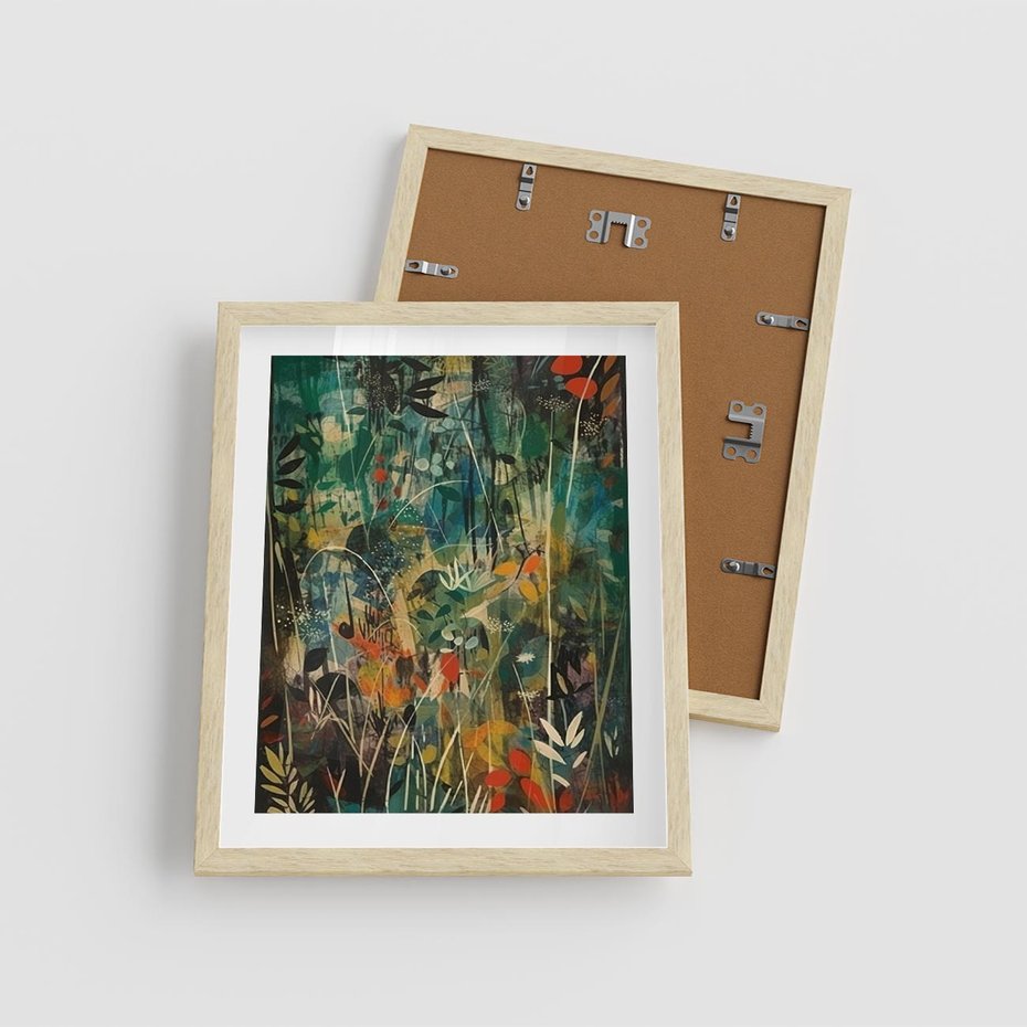 Plakat w ramie 40x50 - Abstrakcyjne Wariacje Form - abstrakcyjny obraz, mnogość kolorów - rama drewno